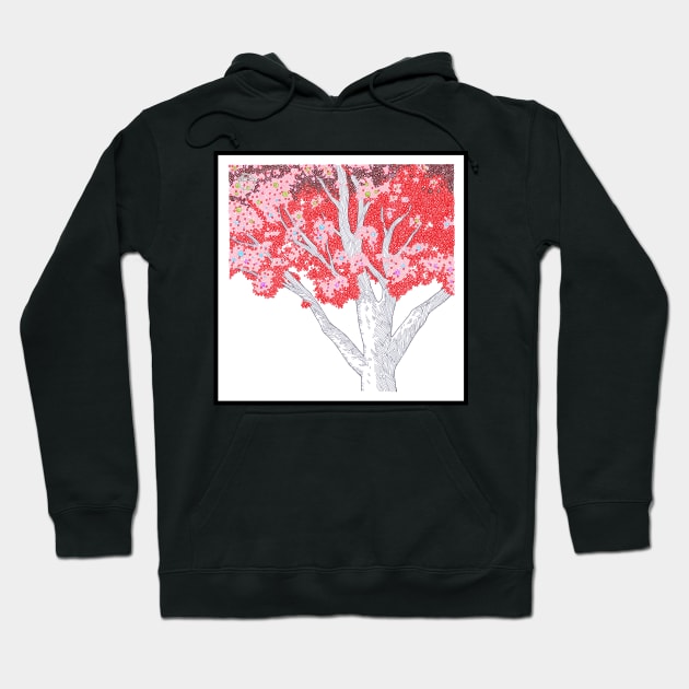 Red Tree Circle Design Hoodie by pbdotman